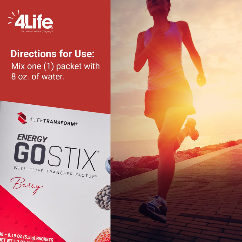 4Life Energy Go Stix Berry Drink Mix with Amino Acids, 30 Packets | Berry flavor, Green tea, Yerba mate, Ginseng, Guarana, Maca, Energy supplement, Endurance, Portable stick packs