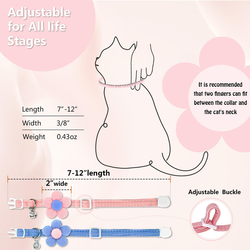 Cat Collar, HANSHILAI Kitten Collar with Bells, Cat Collar Breakaway, Cute Cat Collar for Girl Boy with Flower,Collar para Gatos (2 Pack) (Blue & Pink) Blue & Pink - BeesActive Australia
