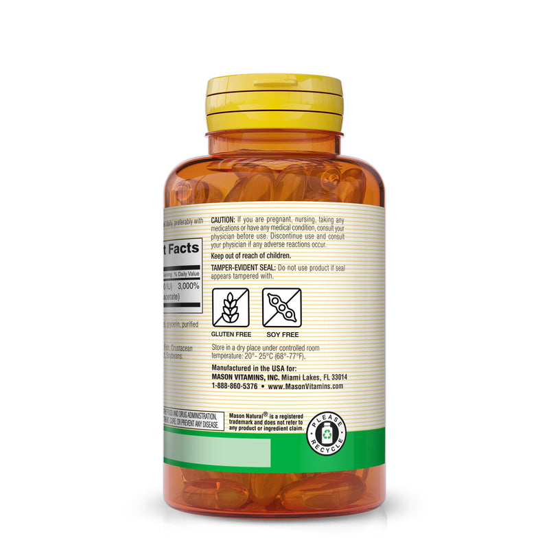 MASON NATURAL Vitamin E, 450 mg (1,000 IU), Daily Dietary Supplement with Essential Nutrient for Overall Wellness, 50 Softgels (Pack of 1)
