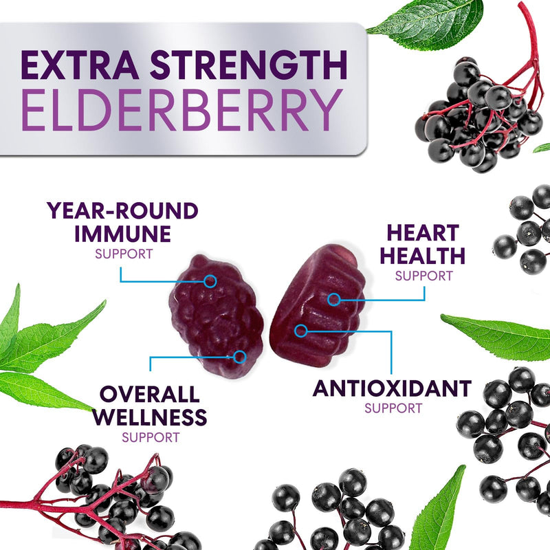 Elderberry Immune Support Gummies - 3X Strength Black Elderberry Gummy with Vitamin C, D3 and Zinc for Kids & Adults - Immune Health Support Supplement Gummy, Black Elder Berry Vitamins - 60 Gummies 60 Count (Pack of 1)