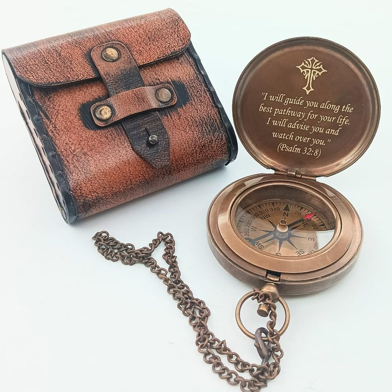 DAYOL'X Psalm 32:8 Engraved Personalized Compass - Baptism Gifts for Boys Girls, First Communion, Best Graduation Gift - Best College Graduation Gift - Religious Jewelry - Personalized Bibles Quote - BeesActive Australia