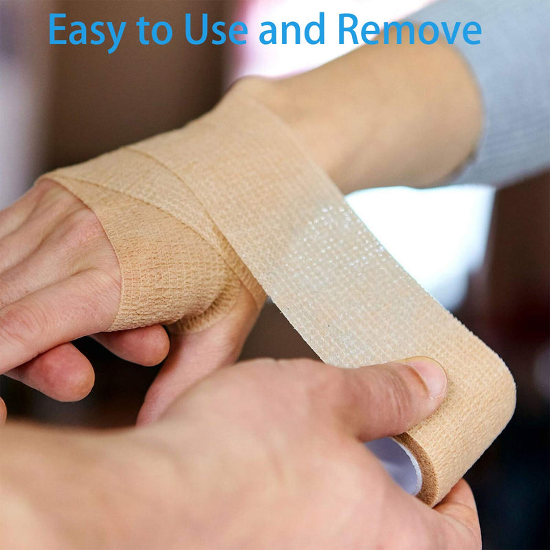 48 Pack 2” x 5 Yards Self Adhesive Bandage Wrap Athletic Elastic Breathable Cohesive Bandage Wrap Rolls for Stretch, Sports, First Aid, Wrist, Ankle Sprains, Swelling, Vet Wrap, Brown - BeesActive Australia
