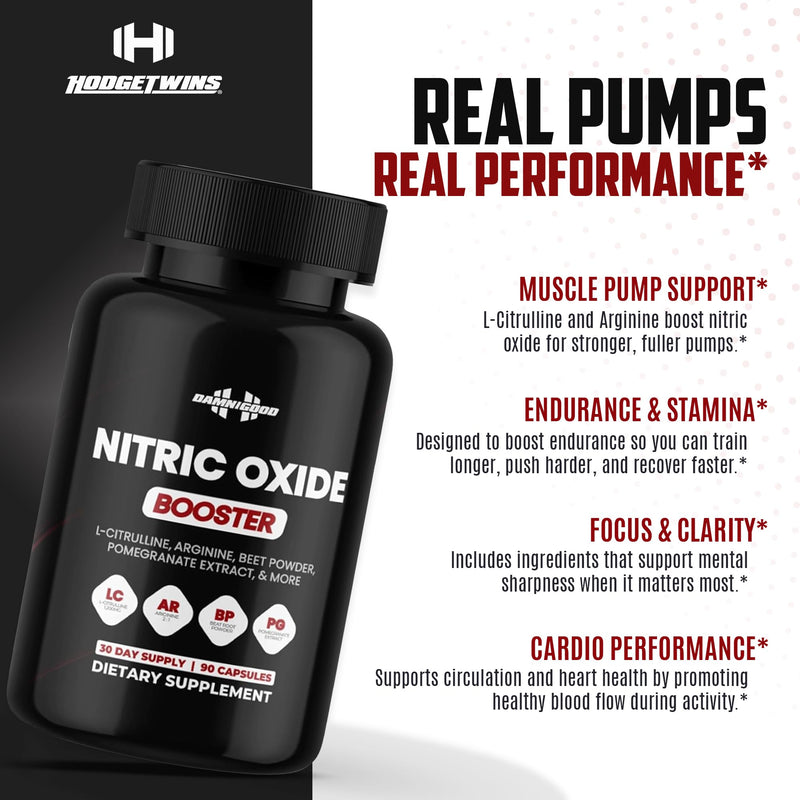 DAMN GOOD Hodge Twins Nitric Oxide, L-Arginine & L-Citrulline, 90 Ct | Nitric oxide booster with L-arginine & L-citrulline for workout performance, muscle pump & stamina support
