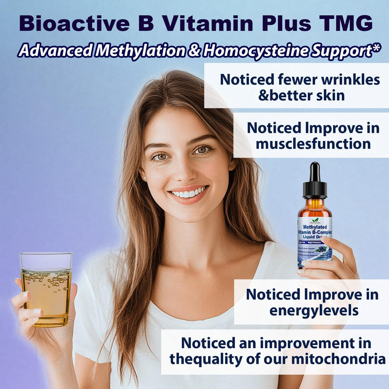 2 Pack Methylated B Complex Liquid Drops Complete 9-in-1 Methyl B Vitamins w. B12 Methylfolate Inositol Choline TMG Vitamin C E, Super B-Complex Methylated for MTHFR Support, Energy Mood Nerve Health1
