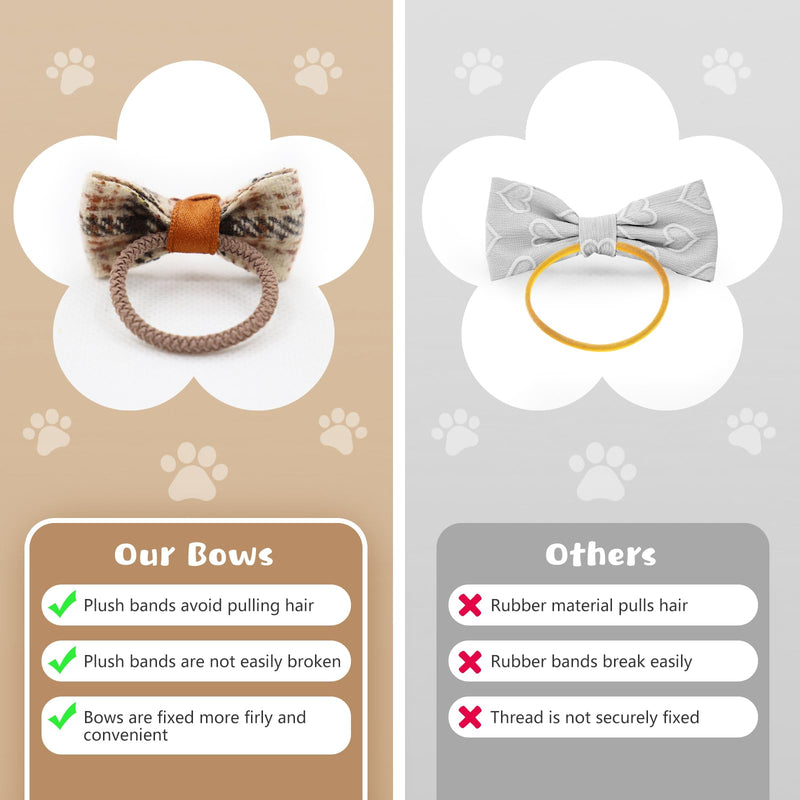 20 Pcs Dog Hair Bows for Small Dogs Cute Dog Bows with Rubber Bands Elastic Handmade Puppy Dog Bowknot Hair Bow Bulk Grooming Flower Ball Bows Topknot for Pet Hair Accessories (Brown) Brown - BeesActive Australia