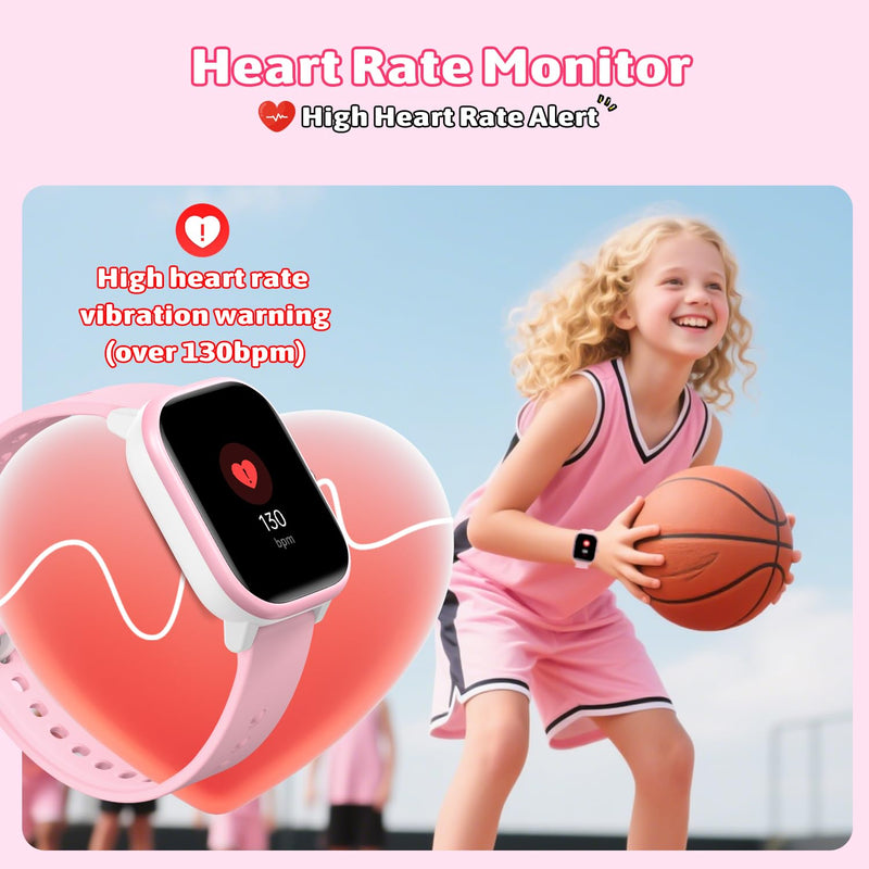 Smart Watch for Kids Girls Boys No APP/Phone Needed, 1.8" IP68 Waterproof Sport Kids Watch Pedometer, Heart Rate, Sleep Monitor, Step Counter, 12 Puzzle Games for Girls Boys Teens 6-16 Pink - BeesActive Australia