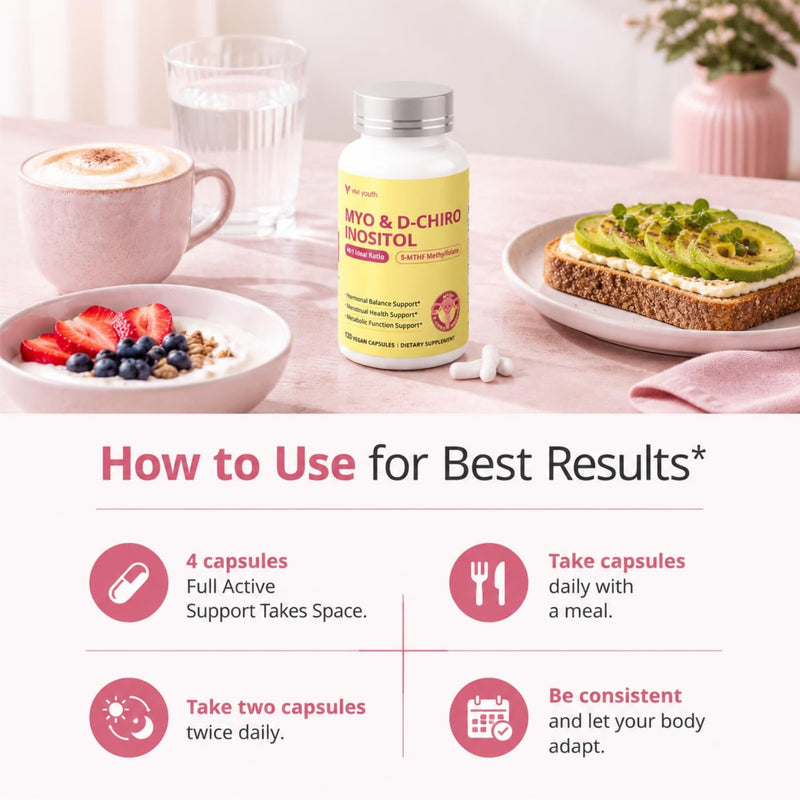 Myo-Inositol & D-Chiro Inositol 40:1 With Methylfolate, ALA & Chromium | with Vitamin D3, Hormone Balance, Ovarian Function, Regular Cycles, Third-Party Tested, Vegan, 120 Capsules, hormone harmony
