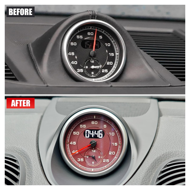 Car Clock Replacement dial Compatible with Porsche Cayenne 2011-2017 911 2012-2018 Macan 2014-2024 718 2016-2023 Panamera 2010-2016 Bordeaux Red Stopwatch Mounted Dashboard