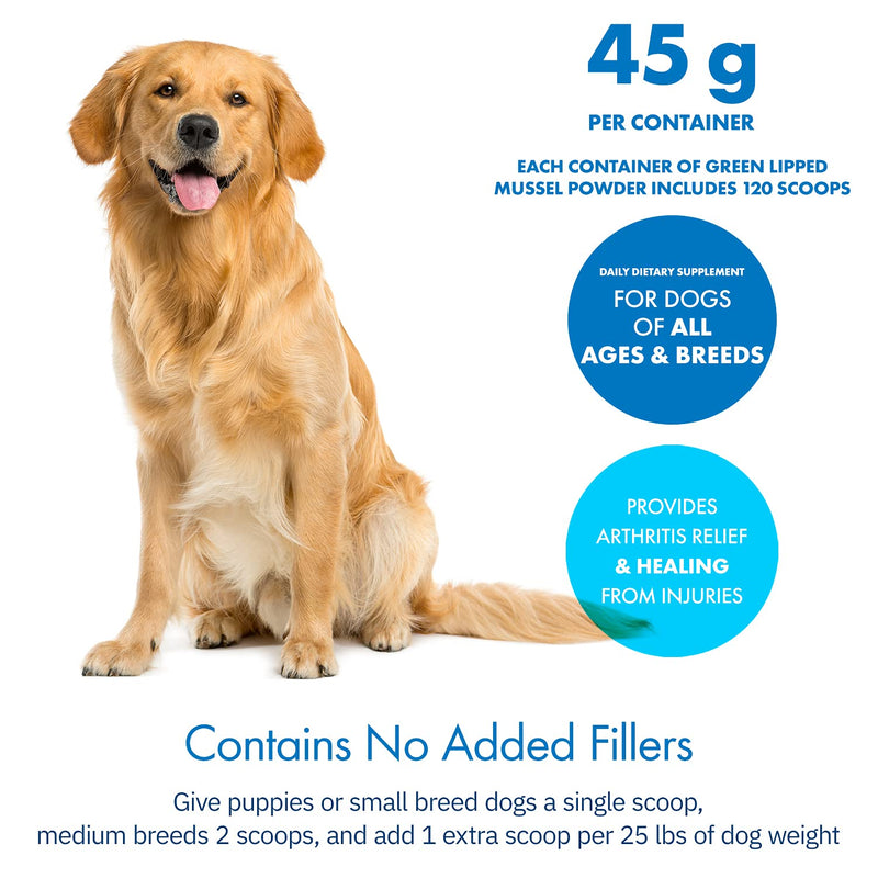Green Lipped Mussel Powder for Dogs, All-Natural Hip & Joint Support Dietary Supplement Formula for Dogs (120 Servings) - PawsPlanet Australia