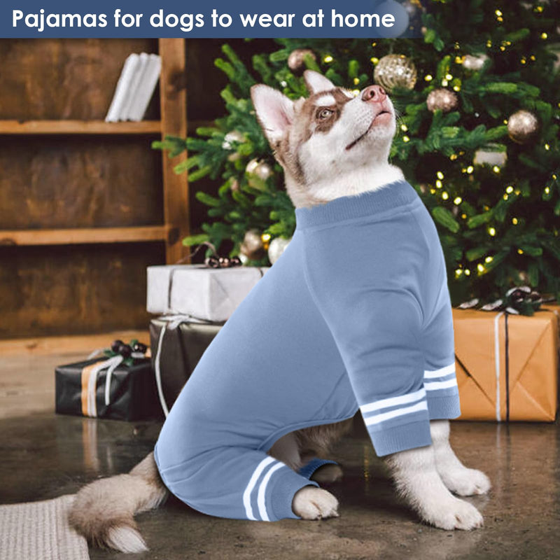 Katzinst dog bodysuit, dog clothes for small dogs, collar and cuffs made of ribbed knit, soft, breathable, warm dog pajamas for all seasons, white dog bodysuit with double stripes, haze blue S haze blue - BeesActive Australia