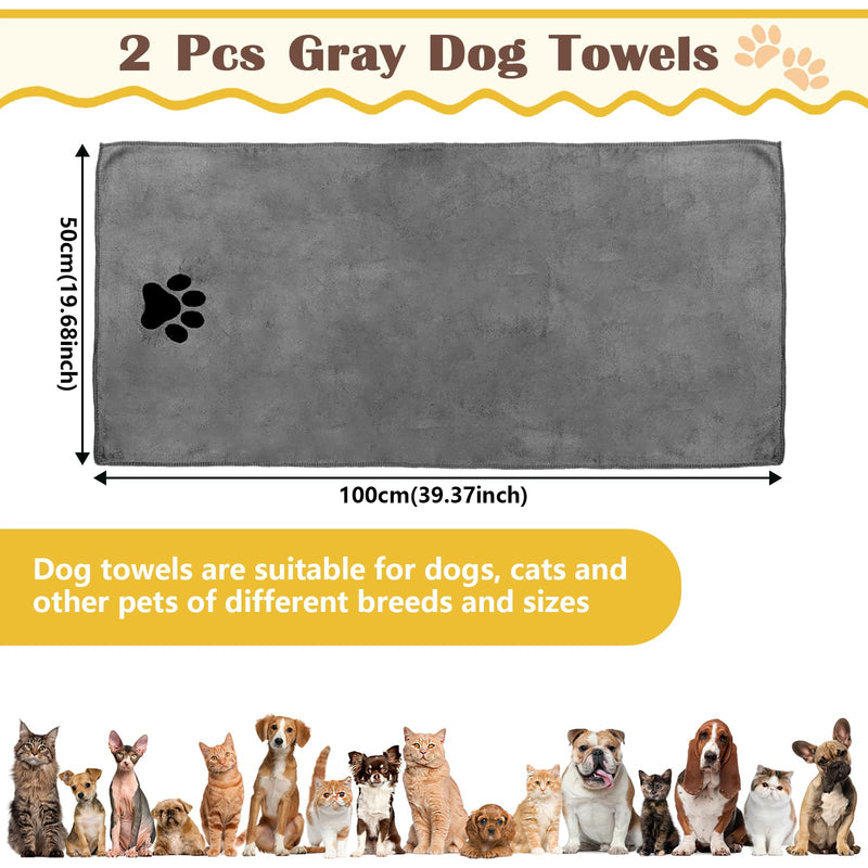 Dog towel, pack of 2 dog towels, extra absorbent for dogs and cats, gray quick-drying pet microfibre towels, 100 x 50 cm dog towel for cats, dogs or other pets - BeesActive Australia