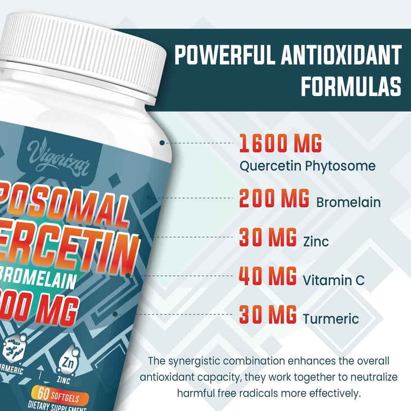 Liposomal Quercetin Phytosome, Quercetin with Bromelain, Zinc & Vitamin C, Bioactive Phytosome Complex, 20X Higher Absorption - 60 Softgels 60 Count (Pack of 1)