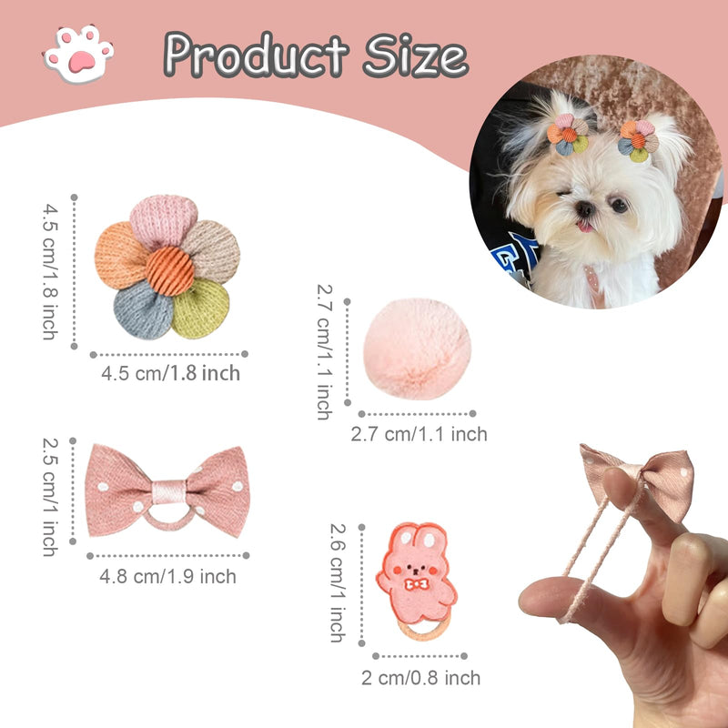 20 Pcs Small Dog Hair Bows with Rubber Bands Handmade Puppy Hair Bows Cute Grooming Flower Ball Bowknot Top Knot Dog Hair Accessories Hair Ties for Yorkie Maltese Pet (Pink) ﻿ Pink - BeesActive Australia