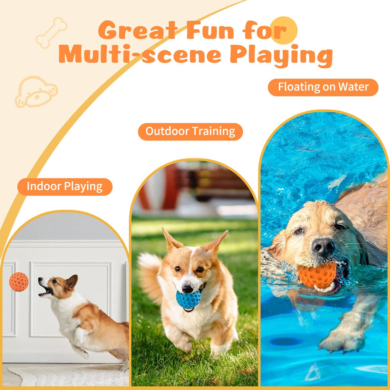 HIPPIH Indestructible Squeaky Dog Toys, Interactive Dog Balls 2 Pack, Dog Chew Toys for Aggressive Chewers, Natural Rubber Puppy Toys for Large/Medium Dogs, Tough Puppy Teething Toys, Relieve Anxiety blue+orange - BeesActive Australia