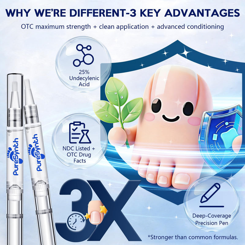 Extra Strength Nail Fungus Repair Pen (OTC Maximum Strength), 25% Undecylenic Acid + Aloe & Vitamin E, For Thick Yellow Discolored Nails, 24 mL (0.81 fl oz) Total, 8-Pack,Designed in USA (White) White - BeesActive Australia