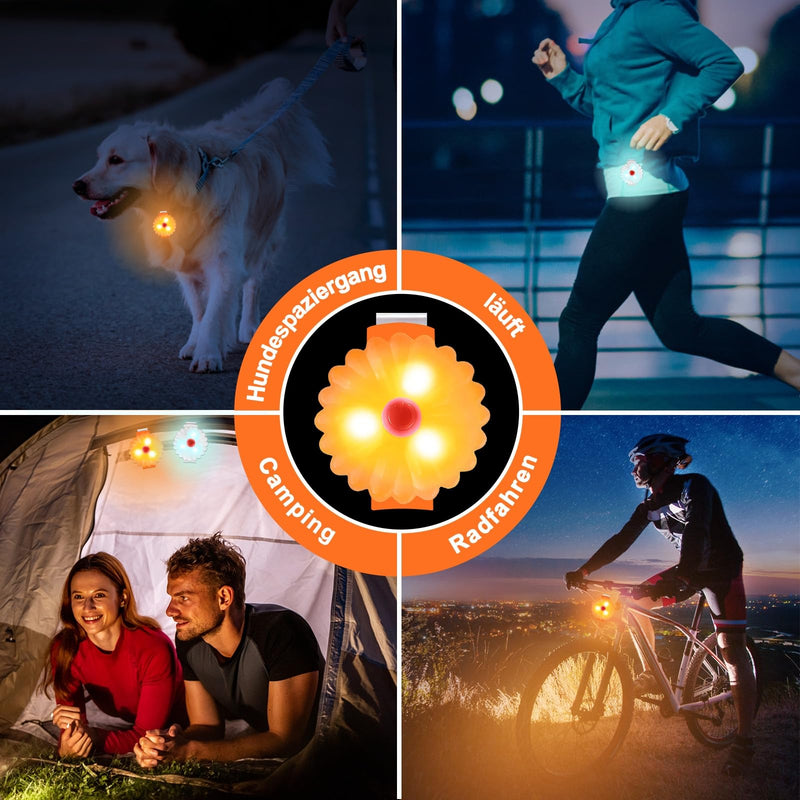 AHJ dog light, flashing light, school bag, children, safety LED flashing light for dogs - cats, USB-C rechargeable LED light, light collar dog, light for joggers - walkers - cyclists, orange - BeesActive Australia