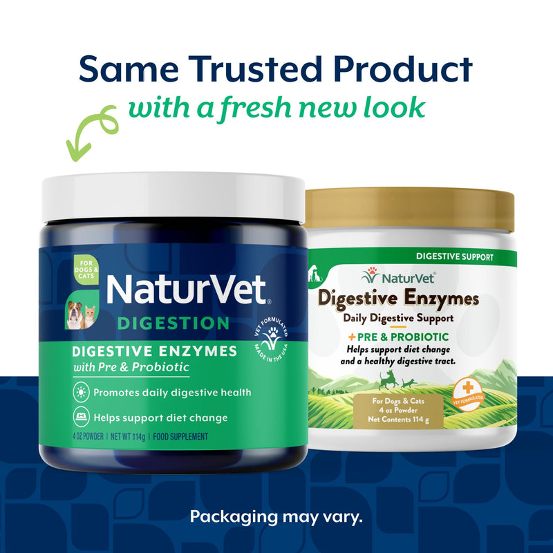 NaturVet – Digestive Enzymes for Dogs - Plus Probiotics & Prebiotics | Helps Support Diet Change & A Healthy Digestive Tract | for Dogs & Cats | 4 oz Powder 4 Ounce
