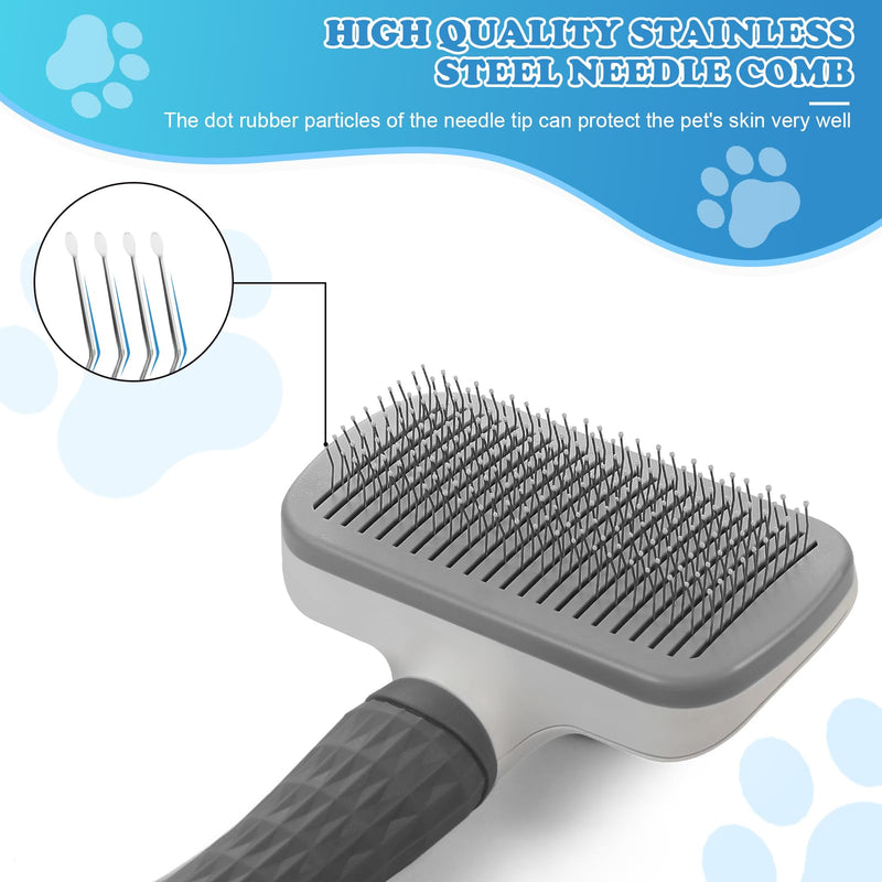 Pet brush，cat brush with release button，dog brush， for grooming Remove loose hair and prevent tangling,fine needle（Grey） - BeesActive Australia