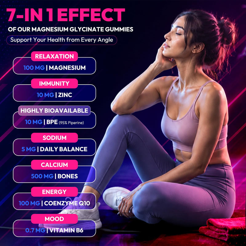 Magnesium Glycinate Gummies 600mg, Sugar Free High Absorption Chewable Magnesium Gummies with Zinc, Calcium, CoQ10 & B6 for Zzz, Relaxation, Brain & Muscle Support, Magnesium Supplement with Family 120 Count (Pack of 1)