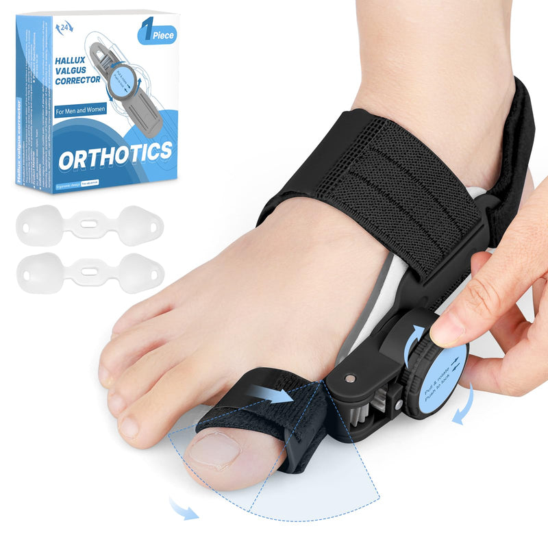Bunion Corrector for Women Men: Big Toe Straightener Bunion Fix with Adjustable Knob-Orthopedic Bunions Splint Brace Toe Alignment Correction for Hallux Valgus Pain Relief Day/Night 1PCS (Black) Black