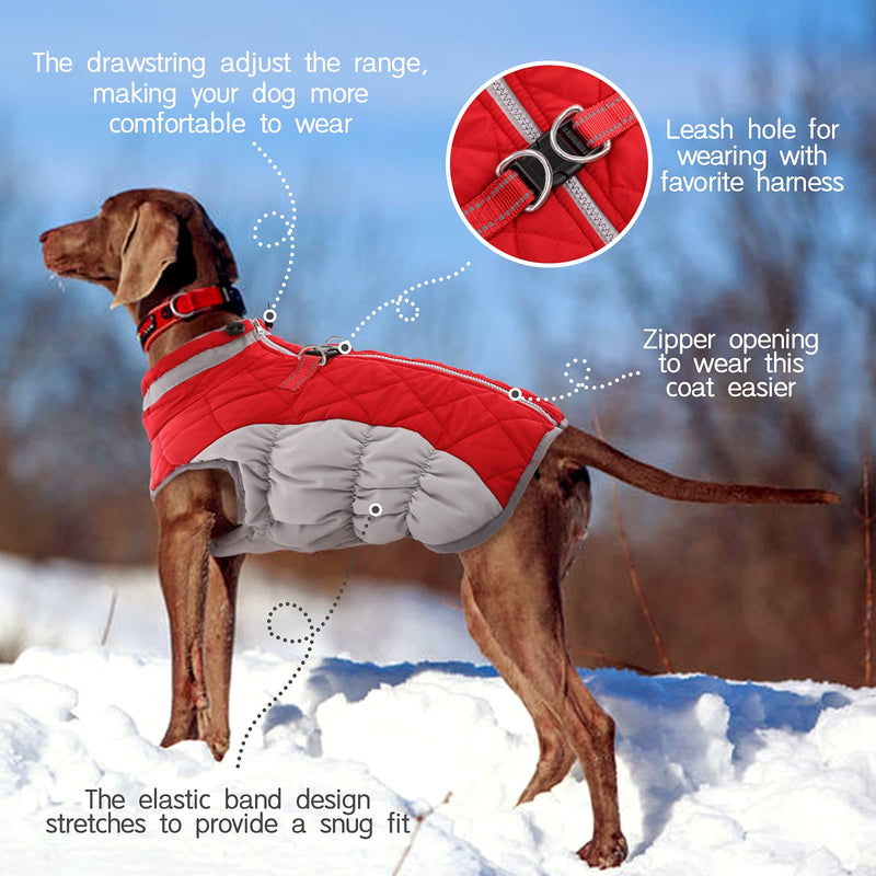 FUAMEY Dog Coat,Warm Dog Jacket Winter Coat Paded Dog Fleece Vest Reflective Dog Cold Weather Coats with Built in Harness Waterproof Windproof Dog Snow Jacket Clothes with Zipper Red Medium Medium(chest:21in) - BeesActive Australia