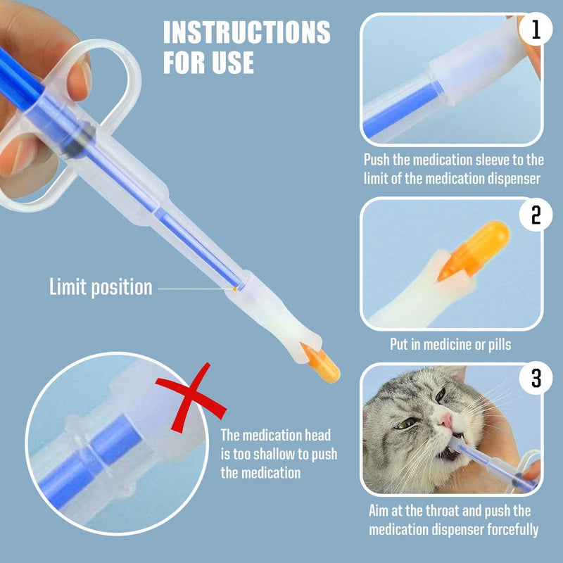 3 Pet Medicine Feeders And 2 Cleaning Brushes, Cat And Dog Feeders, Pet Care Tools, Suitable For Pet Care (Red, Blue, Green).