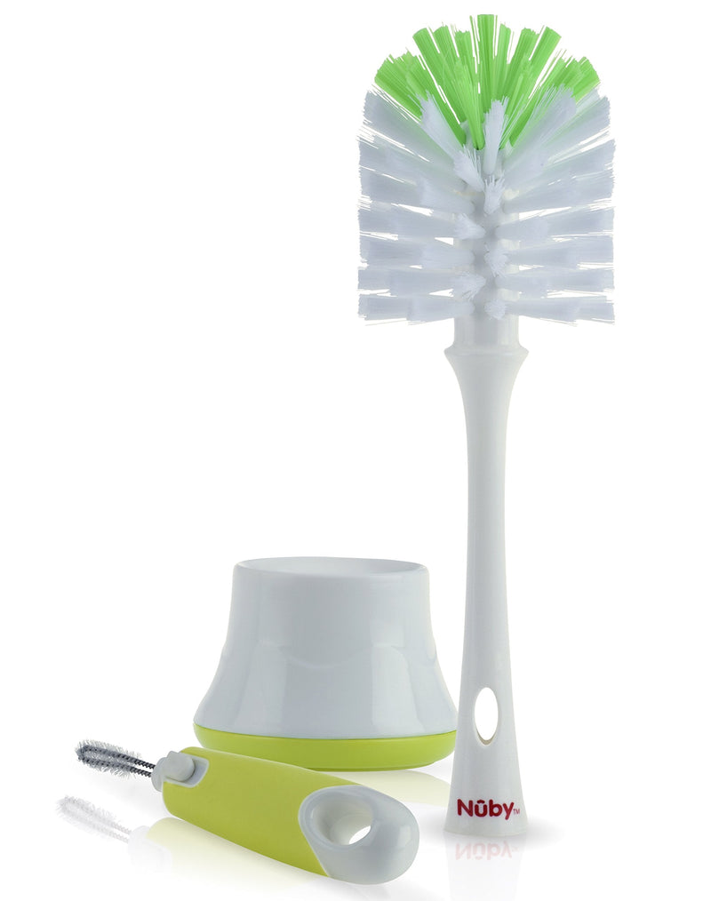 Nuby 2 in 1 Bottle and Nipple Brush with Stand, 1 Pack, Colors May Vary - BeesActive Australia