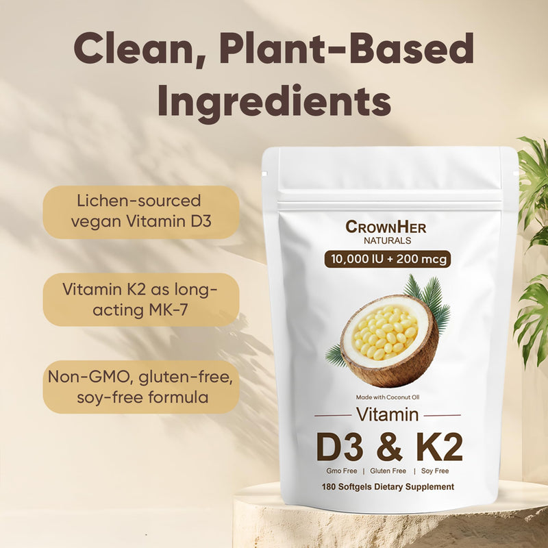 Naturals D3 K2, Essentials Vitamin D3 K2, Vitamin D3 K2 10000 IU+ K2 200 mcg MK-7, Coconut Oil, Extra Strength, Bone & Immune Support, 180 Softgels 1