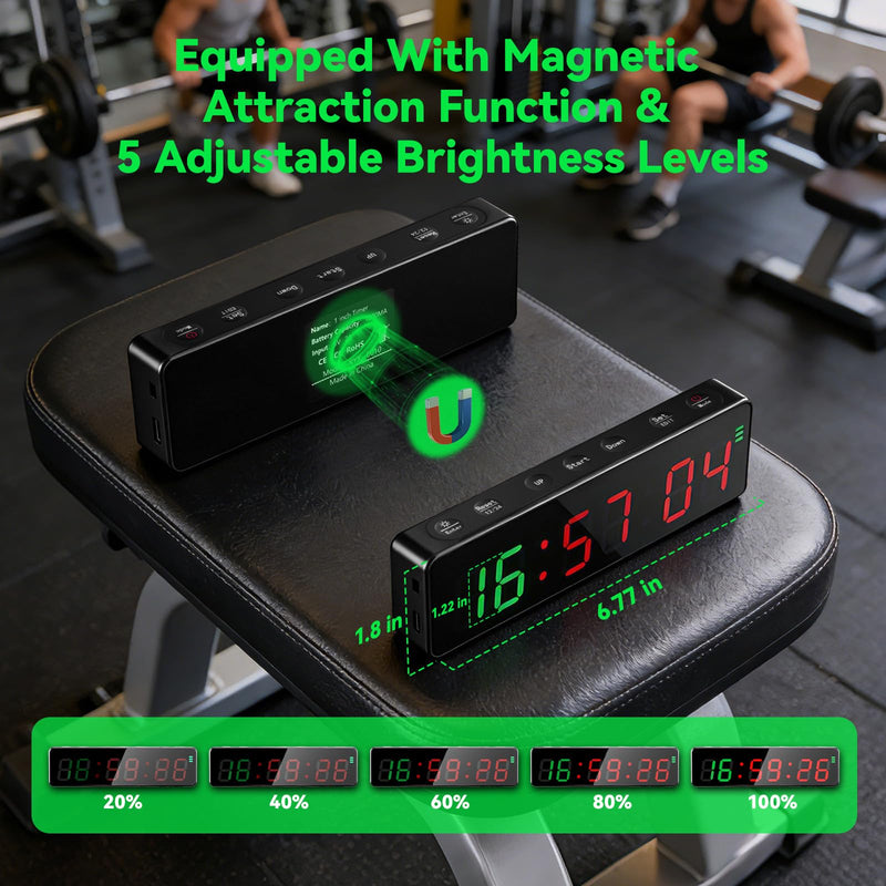 Small Gym Timer Clock with Magnet, Rechargeable Workout Interval Timer for FGB-Style & HIIT, Count Up/Down Stopwatch, Custom Modes, Portable Fitness Clock for Boxing, Home Garage Gyms, Indoor Outdoor - BeesActive Australia