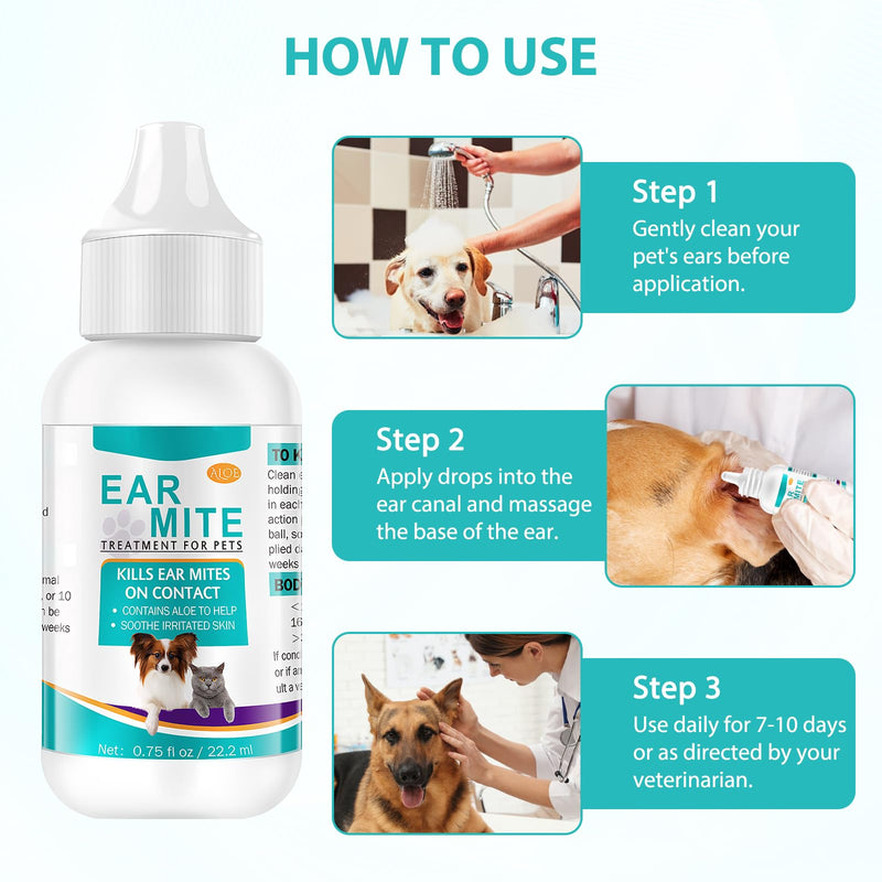 LINXINS Dog Ear Mite Treatment, 2pack Dog Ear Mite Treatment for Cats Puppy, Relieves Odor and Itching, Reduces Ear Mites and Debris -22.2ml