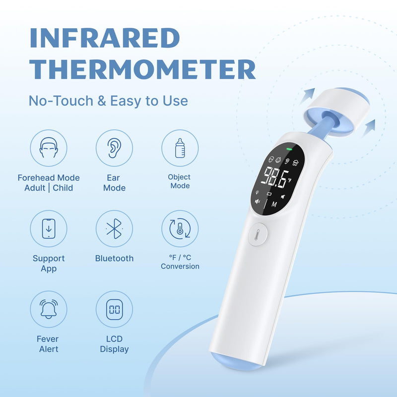 Non-Contact Infrared Thermometer, 3-in-1 Forehead, Ear & Object Thermometer, Baby and Infant Friendly, Medical-Grade Accuracy