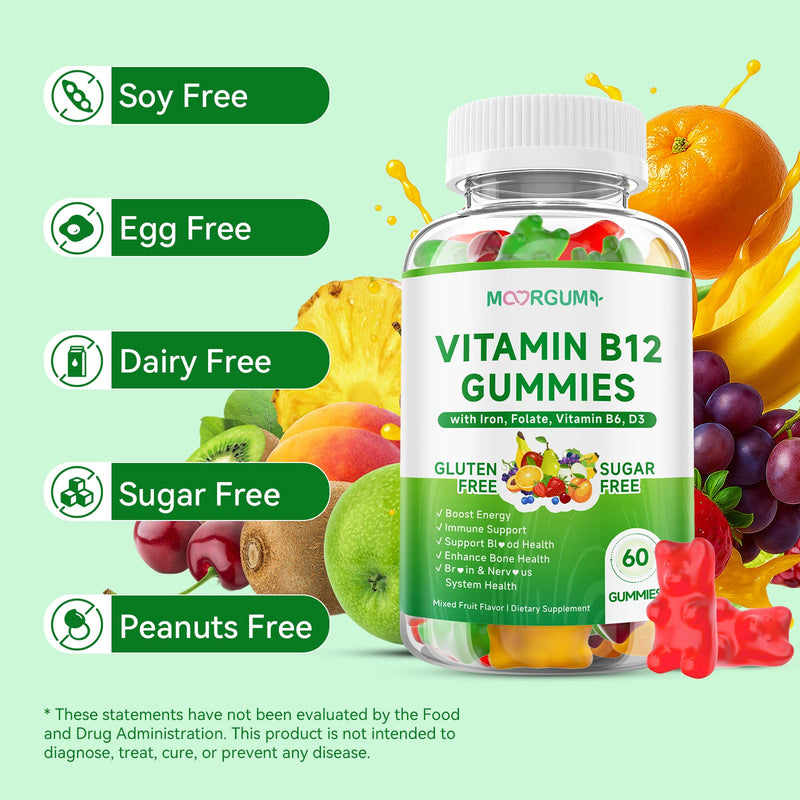 1 Pack Methyl B-12 3000mcg Gummies for Kids & Adults, Vitamin B12 (Methylcobalamin) with Vitamin B6, Folate & D3, Supports Energy, Metabolism & Immune Wellness, 60 Count 60 Count (Pack of 1)