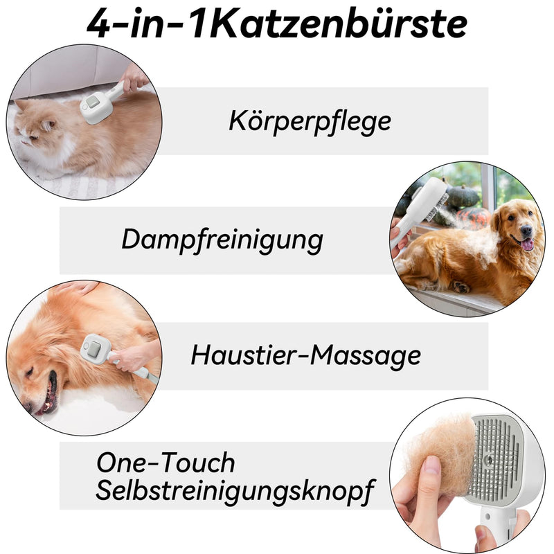 Cat brush with steam, 4 in 1 steam brush cat, cat comb cat massage brush, universal pet brush with release button, cat hair brush for removing loose fur - BeesActive Australia
