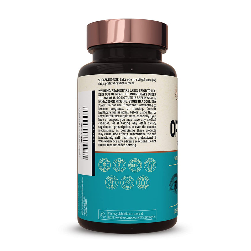 Live Conscious Eye Vitamins Select AREDS 2 Ingredients with Vitamin E, Lutein, and Astaxanthin - OptiWell Eye Health Supplement and Blue Light Support (2 Pack) 30 Count (Pack of 2)
