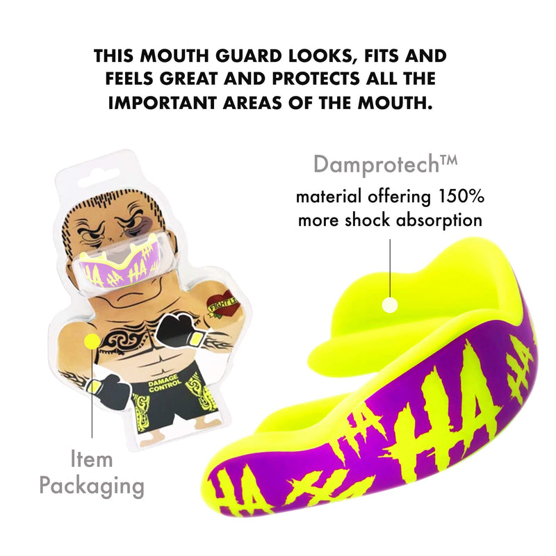 DAMAGE CONTROL High-Impact Mouth Guard – Sports Mouthguard for Boxing, Football, Hockey, Lacrosse & Basketball, Protects Teeth & Jaw, Protective Mouthpiece for Adults & Youth (Adult, HA HA HA 2.0) Adult