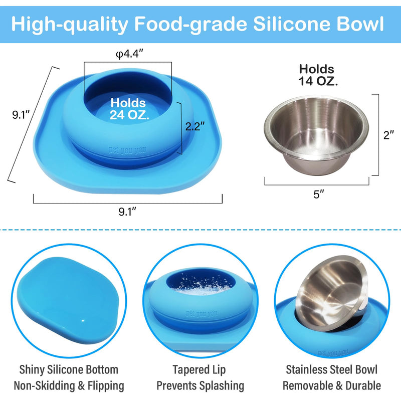 Petyouyou Spill Proof Dog Bowl with a Stainless Steel Bowl, No Splash Non-Skid Silicone Travel Bowl, Portable Foldable Pet Feeding Bowl，Food Dish，Water Bowl with Carabiner for Dogs, Cats & Pets,24oz - BeesActive Australia