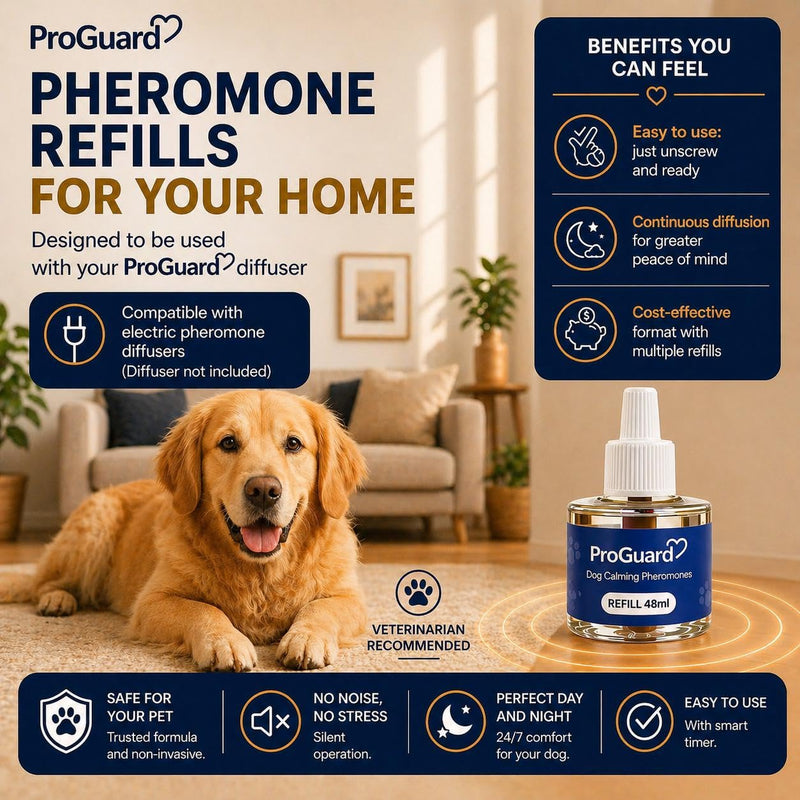ProGuard® Dog Calming Diffuser Refill 6 Pack Cat Calming Pheromone Diffuser Refill Dog Plug in Pheromones Cat Stress Diffuser Dog Pheromones Calming for Dogs Anxiety and Stress 48ml Vial-180 Days