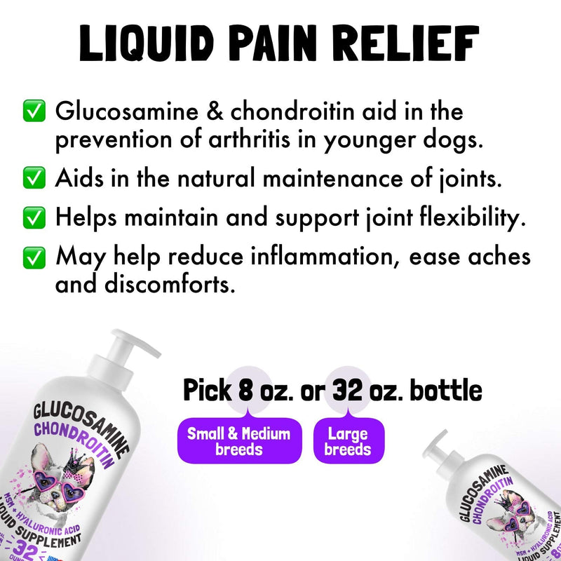 Liquid Glucosamine for Dogs Bacon Flavour Chondroitin, MSM & Hyaluronic Acid K9 Supplement Hip and Joint Formula Advanced Mobility Joint Pain Relief Senior Advanced Supplement for All Breeds 32 oz 32oz - PawsPlanet Australia