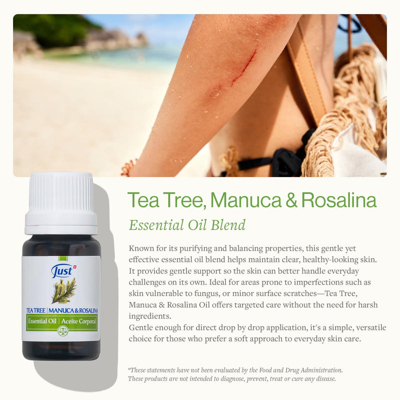 SwissJust Tea Tree Oil 10ml - Promotes Skin Regeneration, Targets Athlete's Foot, Enhances Oral Care and Ensures Hygiene and Intimate Comfort - BeesActive Australia