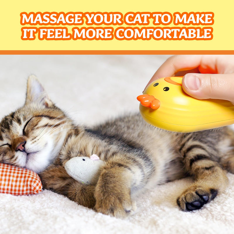 Cat Steam Brush, 3 in 1 Cat Steamy Brush Cleanser, Pet Massage Grooming Brush, Pet Hair Cleaning Brush Comb for Cats Dogs (Yellow) Yellow - BeesActive Australia