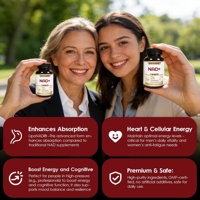 LipoNAD+ 600mg Complex with CoQ10 250mg, Trans Resveratrol 200mg, Ashwagandha 100mg | 4-in-1 Cellular Energy Antioxidant Support | High Absorption | Vegan Non-GMO Gluten Free | 120 Capsules White