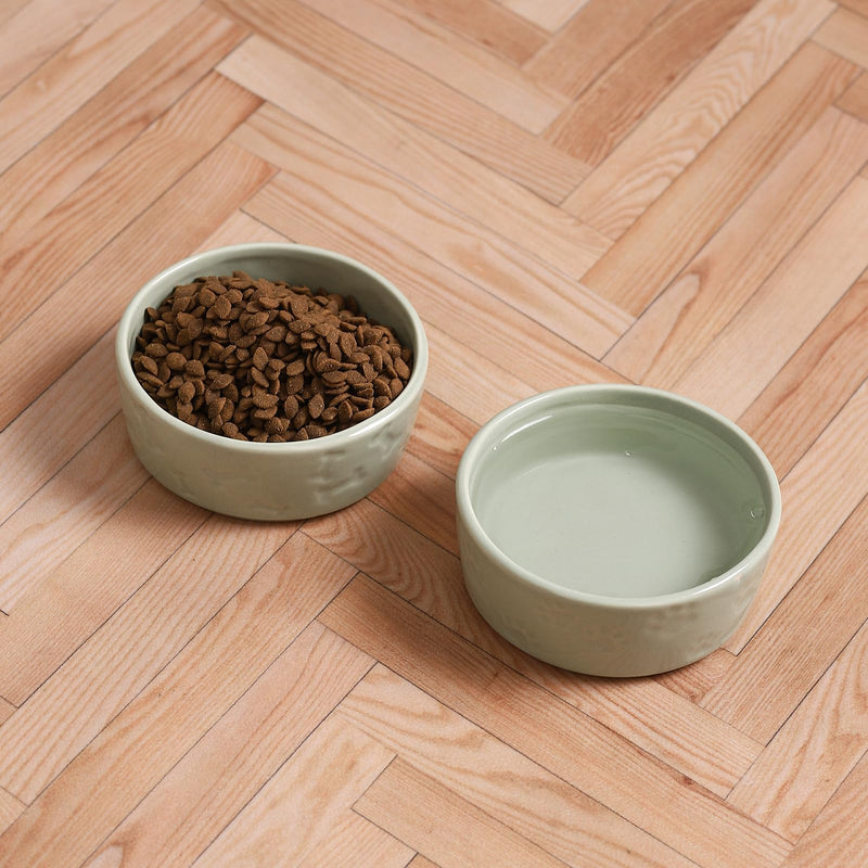Cute Dog Bowls for Food and Water, Ceramic Dog Bowl Set of 2 for Small Size Dogs, 5 Inch Wide Pet Dishes for Puppy, Green - BeesActive Australia