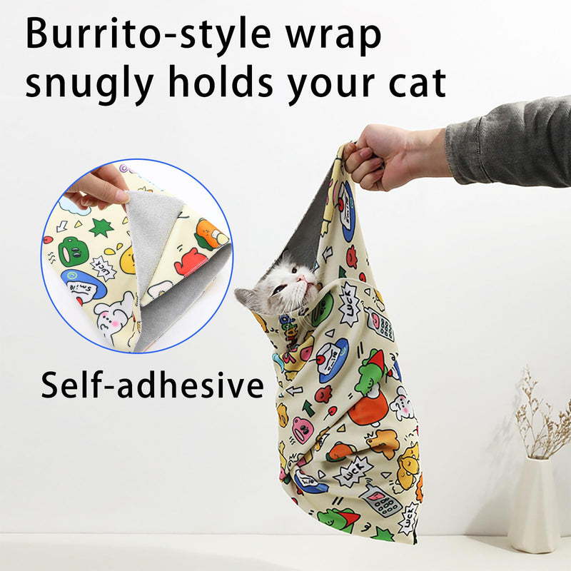 Cat Wrap for Cutting Nails, Self-Adhesive Cat Grooming Wrap, Calm and Cozy Cat Swaddle Burrito Wrap, Cat Restraint for Nail Clipping, Cat Grooming Supplies L:27.5*27.5in(within 16 lbs) - BeesActive Australia