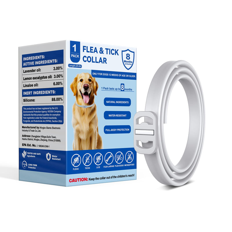 KOOSA Flea and Tick Collar for Dogs, 2 Packs Flea Collar for Dogs with Natural Essential Oils, Waterproof & Adjustable Flea and Tick Prevention Collar for Small Medium Large Dogs & Puppies, Grey 06