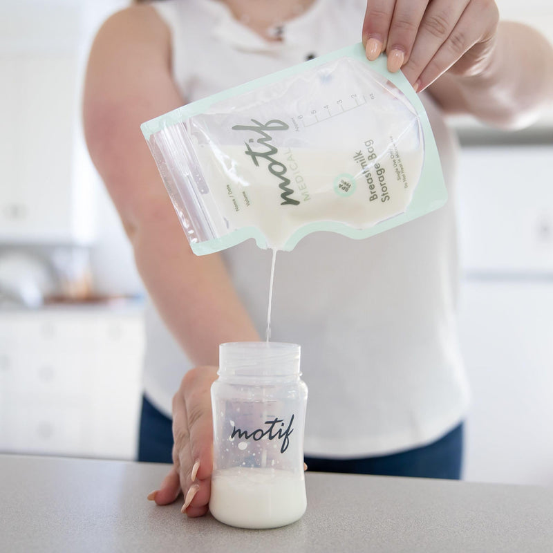 Motif Medical, Milk Storage Bags, 6 oz Milk Freezer Bag with Easy Pour Spout, BPA Free, Write-On Label - 100 Count 6 Ounce (Pack of 100) - BeesActive Australia