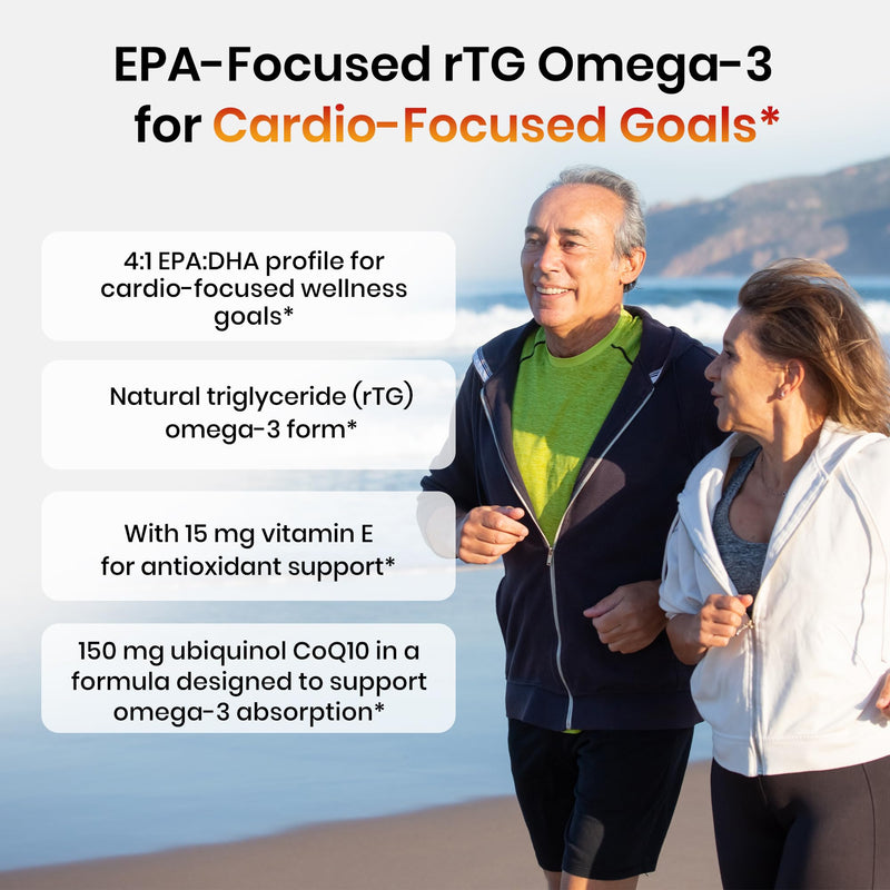 Omega 3 Fish Oil Supplements with CoQ10 for Daily Wellness Support | High EPA DHA Fish Oil Omega 3 Supplements, 2200 mg rTG Omega 3,Lemon Flavor, 300 Softgels