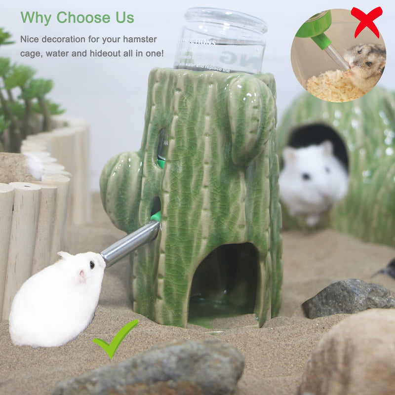 Hamster Water Bottle, 2-in-1 Adjustable Hamster Water Bottle for Glass Tank 80ML Gerbil Water Bottle with Stand, No Drip Ceramic Water Bottle Holder for Dwarf Hamster Mice Rat (Light Green) - BeesActive Australia