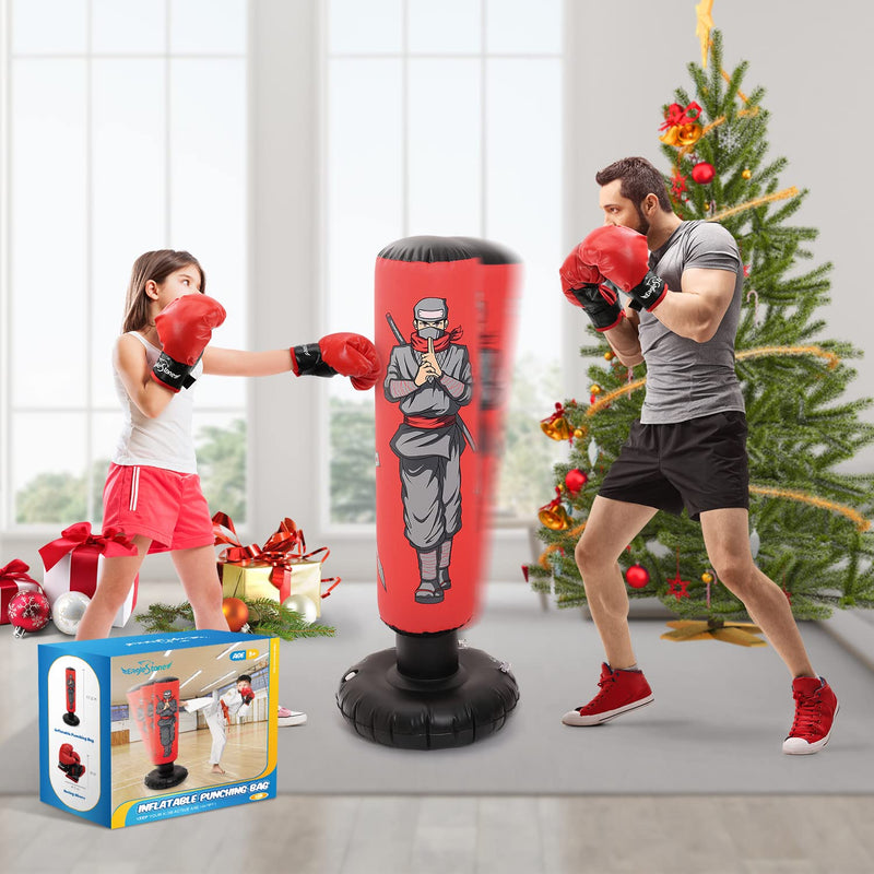 47" Kids Punching Bag with Boxing Gloves – Inflatable Boxing Bag for Boys & Girls, Standing Training Toy for Fitness & Stress Relief - BeesActive Australia