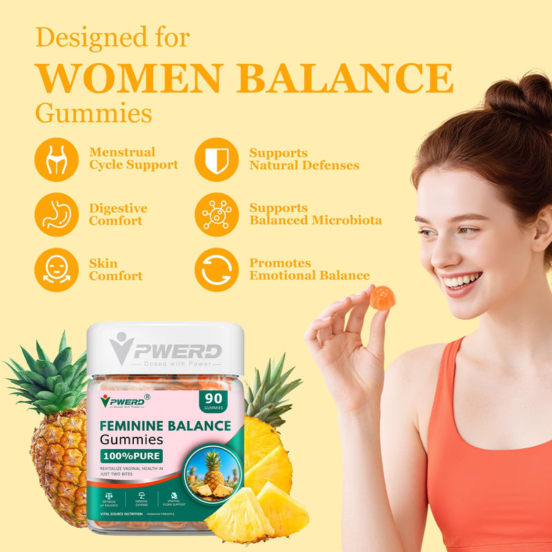 180 Count Feminine Balance Pineapple Vaginal Gummies for Women Ph，Premium Her Plus Nutrition Feminine Vaginal Probiotics Pineapple Balance Gummies for Women 90 Count (Pack of 2)