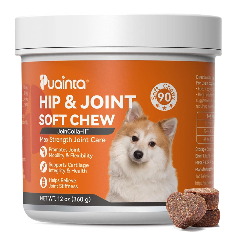 PUAINTA Hip & Joint Soft Chews for Dogs & Cats – Glucosamine, Chondroitin, Collagen & MSM for Joint Support, Mobility & Flexibility, Senior & Small/Medium Breeds, Chicken Flavor (90 Count)
